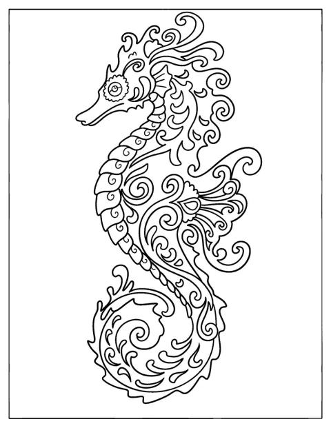 Seahorse Made of Waves Coloring Sheet