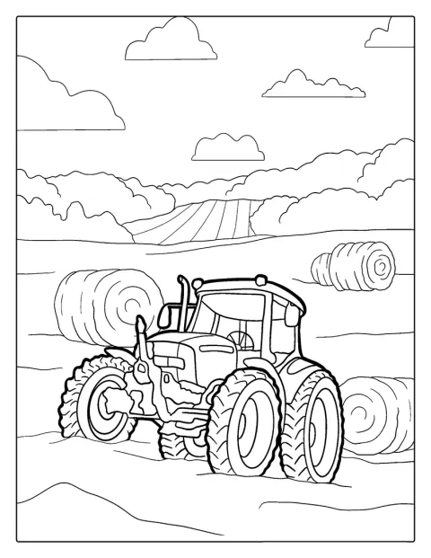 En New Holland-traktor klipper gräset på en gård.