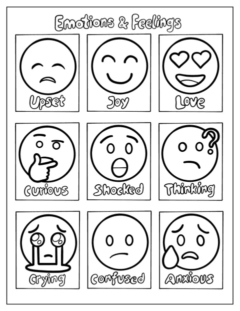 En samling emojis visar olika känslor och ansiktsuttryck.