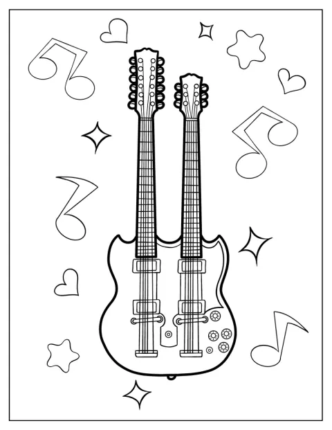 A különleges elektromos gitár testéből két nyak indul ki.