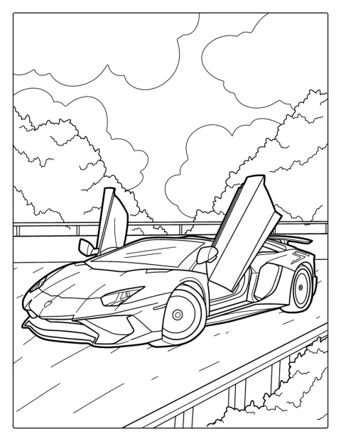 Un Lamborghini cu ușile ridicate în sus este prezentat din lateral.