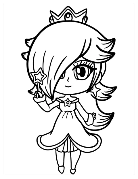 Rosalina houdt in chibi-stijl een sterrenstaf vast.