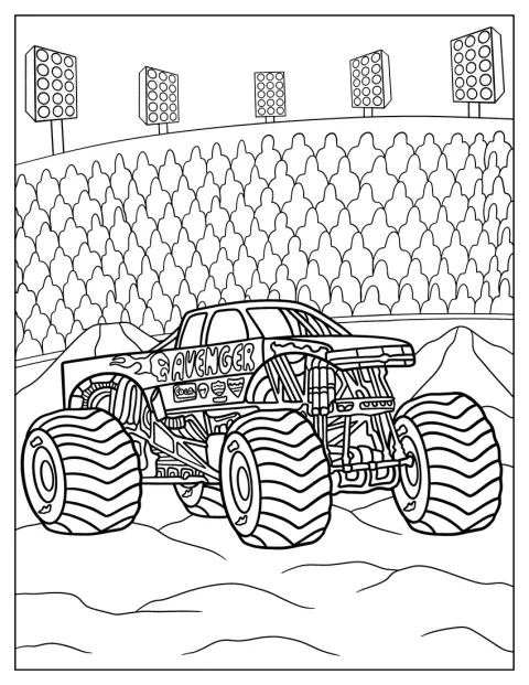Avenger sfreccia nell’arena durante un’esibizione Monster Jam.