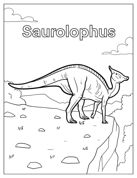 Egy egyszerűen megrajzolt Saurolophus látható teljes alakban.