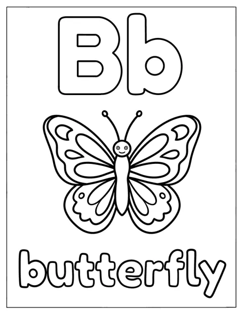 Motyl siedzi obok litery B.