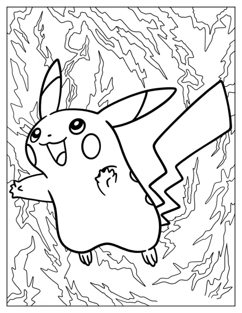 Pikachu glimlacht vrolijk met zijn lange oren omhoog.