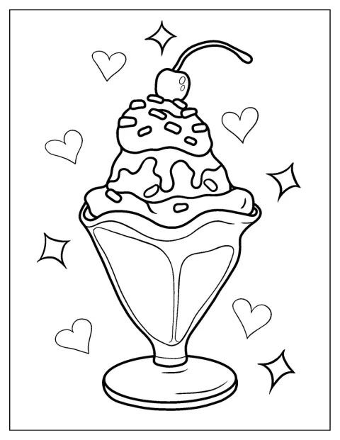 Una copa de helado con nata lleva una cereza en lo alto.