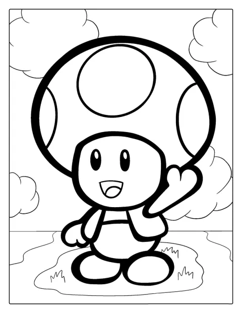 Um contorno simples mostra Toad de frente, com o chapéu de cogumelo.