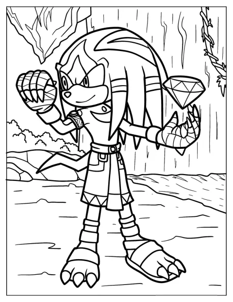 Knuckles vigia atentamente a Esmeralda do Caos.