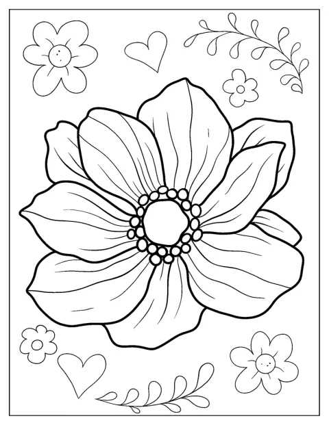繊細な花びらや葉脈まで丁寧に描かれたアネモネです。