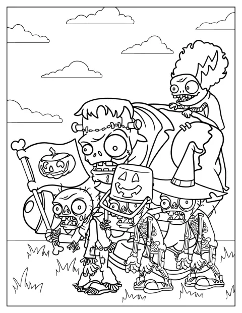 Plants vs. Zombies-personages verschijnen in een griezelige Halloween-sfeer.