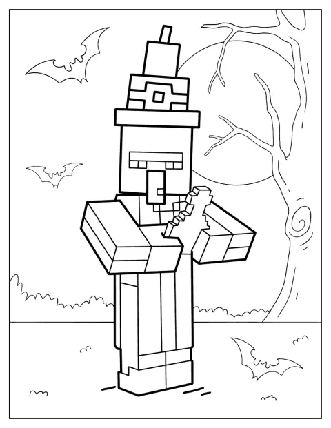 O vrăjitoare din Minecraft stă în picioare.