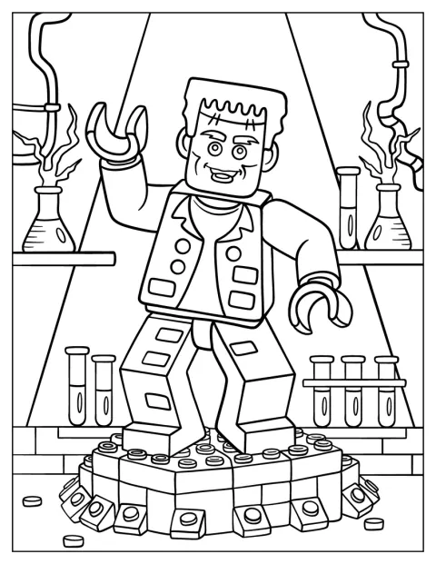 Figurka Frankensteina z kostek Lego tančí.