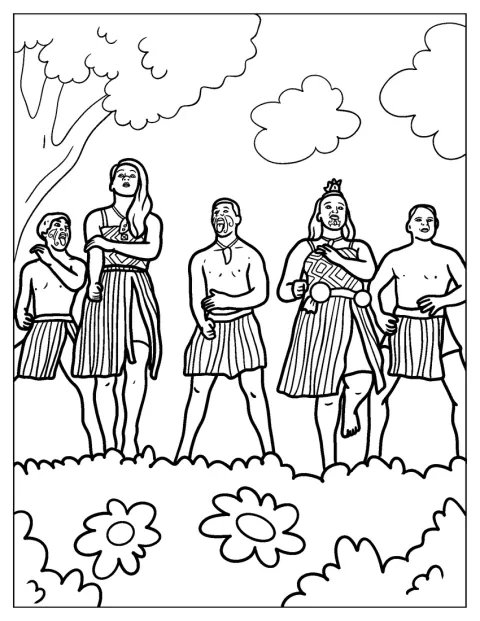Angehörige indigener Gemeinschaften führen gemeinsam einen traditionellen Tanz auf.