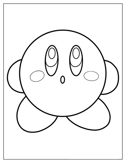 Kirby aparece de frente, desenhado com um contorno simples.