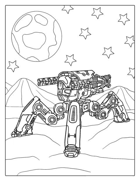 Egy gonosz földönkívüli robot fenyegetően áll.