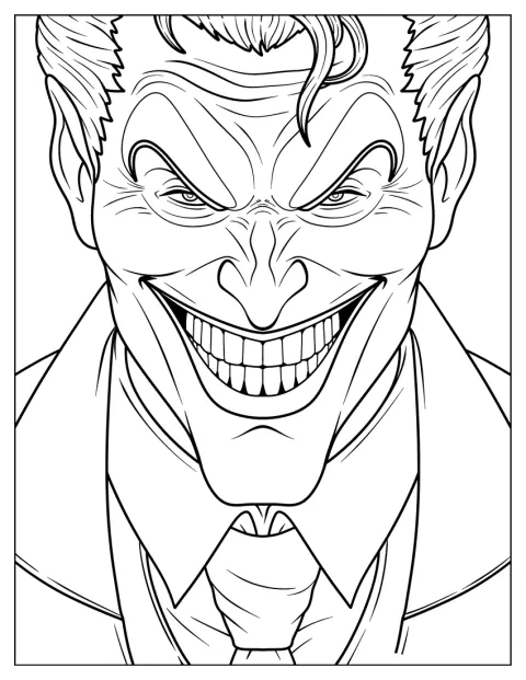 O Coringa abre um sorriso aterrador num retrato de frente.