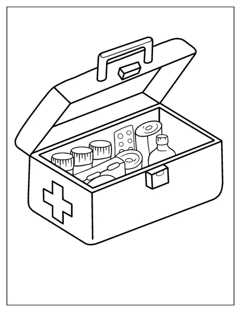 Un kit medico raccoglie gli strumenti usati dai dottori.