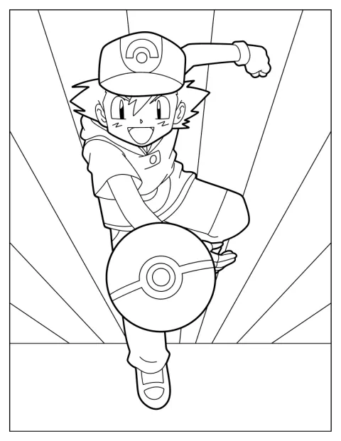 Ash Ketchum gooit een Poké Ball om een Pokémon te vangen.