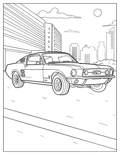 Vintage Ford Mustang je zobrazen z boku.