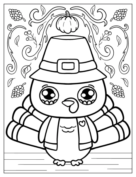 Um peru de desenho animado usa um chapéu.