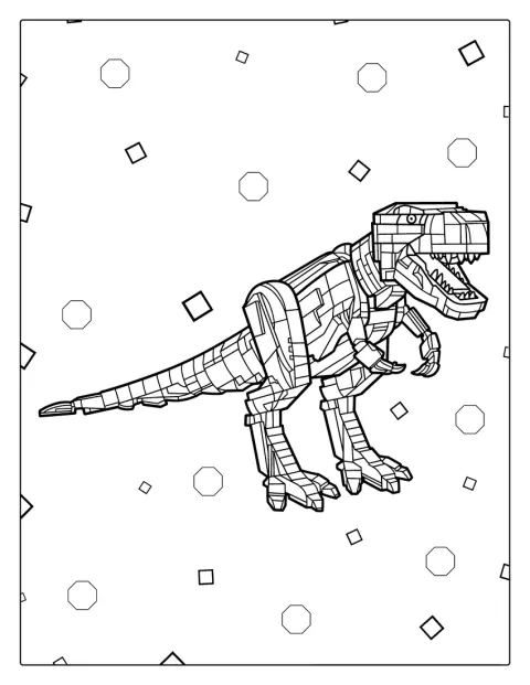 Un T-Rex costruito con mattoncini LEGO posa con le fauci spalancate.