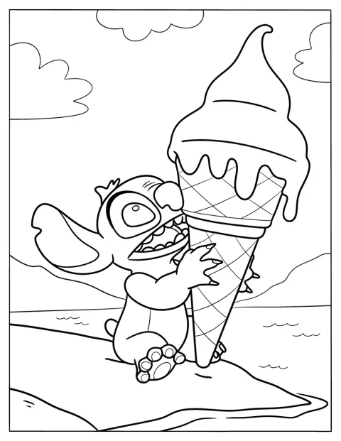 Stitch schlingt die Arme um eine riesige Eiswaffel.