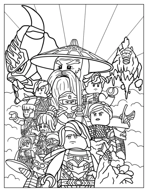 Varios personajes de Ninjago aparecen juntos en un póster detallado.