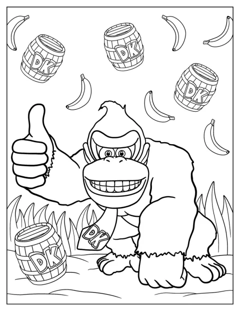 Bananer och tunnor omger Donkey Kong.