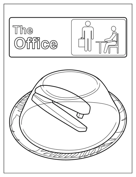 Das Dunder-Mifflin-Logo steht neben einem Heftgerät, das in Wackelpudding steckt.