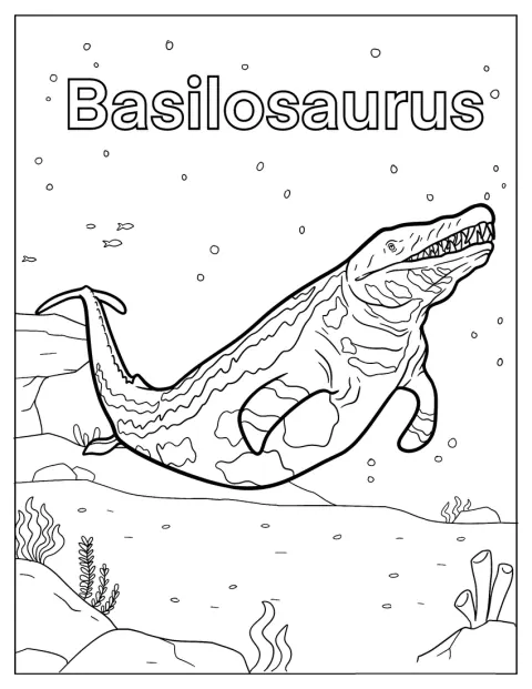 Op de zeebodem zwemt een Basilosaurus langs.