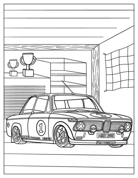 BMW 2002tii on pysäköitynä autotalliin.
