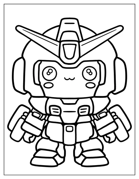 Kawaii-tyylinen Gundam poseeraa suloisesti.