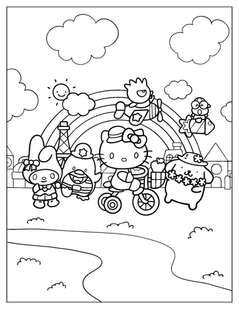 Hello Kitty Sanrio pozuje w słodkim stylu kawaii.