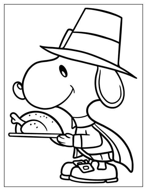 Snoopy With Thanksgiving Turkey Coloring Page