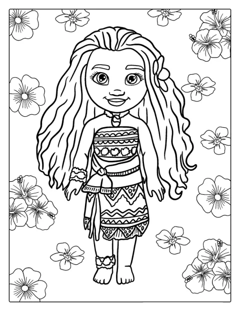 Moana é representada num estilo kawaii adorável.