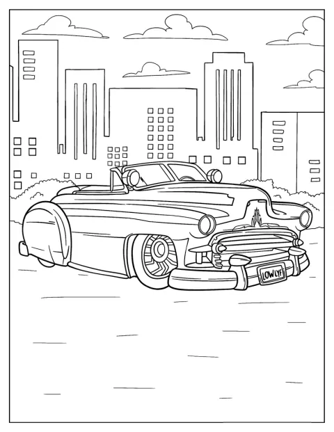 クラシックなローライダーが街中に駐車しています。