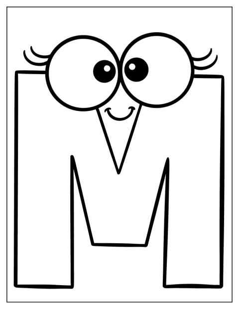 Simple Cartoon Letter M Coloring Page For Kids