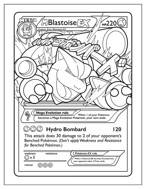 A carta Pokémon apresenta Mega Blastoise ex a disparar água pelos canhões.