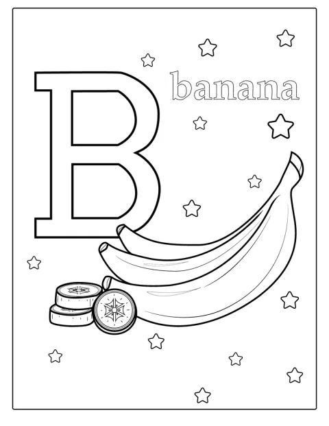O banană apare lângă litera B, într-un șablon de învățare.