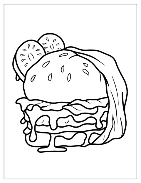 Simple Burger Coloring Page Outline In A Wrapper