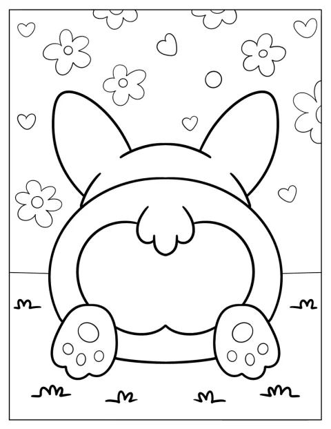 A traseira de um Corgi forma um coração, com a cauda ao centro.