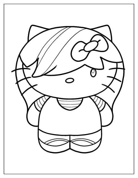 Hello Kitty ha un look emo con frangia e fiocco.
