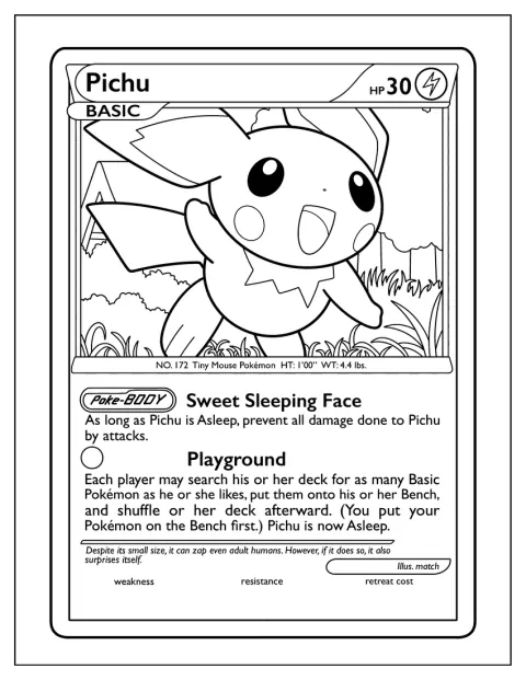Il volto di Pichu addormentato appare su una carta Pokémon.