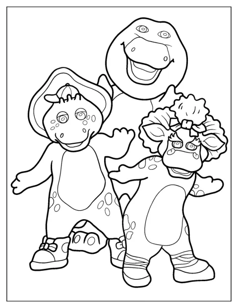 Barney, BJ og Baby Bop står sammen i en sej positur.