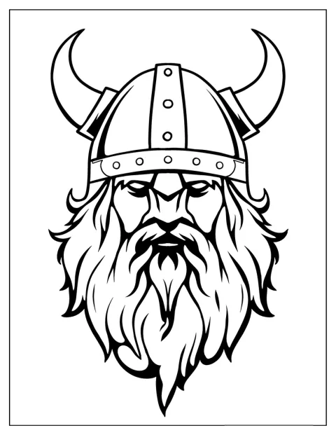 Viking se zamračeným výrazem hledí přímo před sebe.