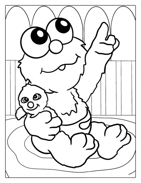 Een kleine Elmo staat centraal in de afbeelding.