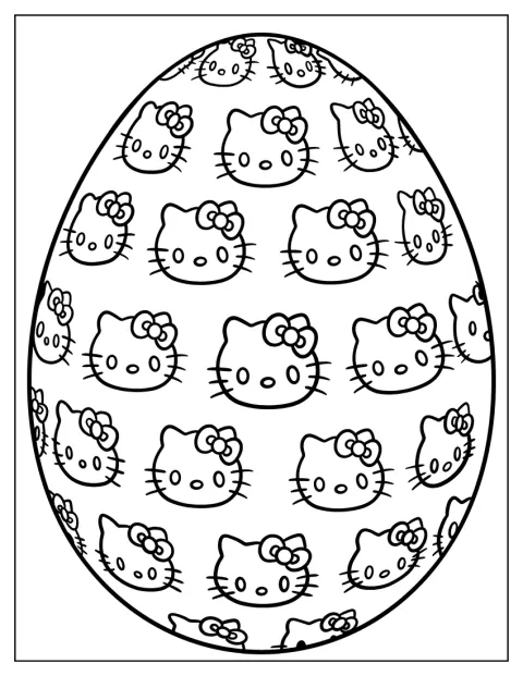 Hello Kitty ist auf einem dekorierten Osterei abgebildet.