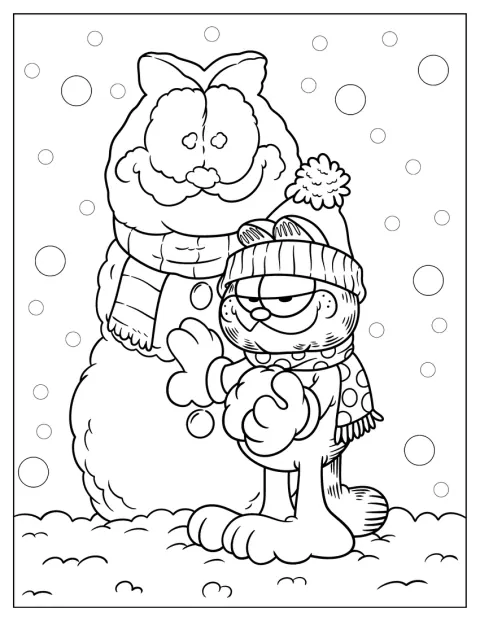 Garfield formt einen Schneemann, der wie er selbst aussieht.