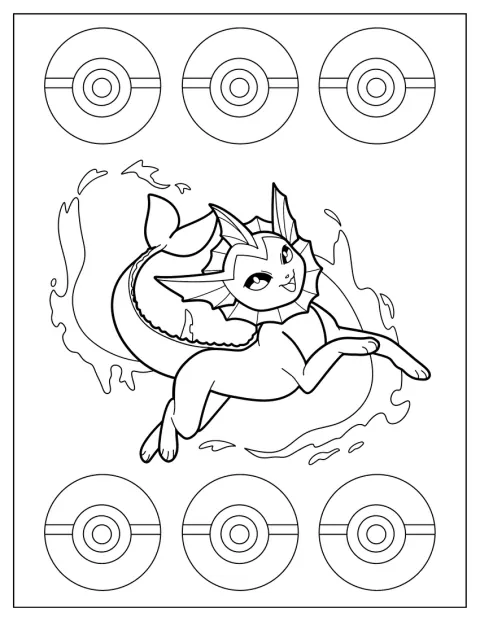 Vaporeon si diverte giocando con l’acqua.